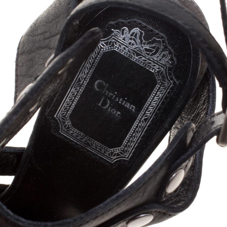 Pre Owned Dior Black Leather Cut Out Peep Toe Sandals Size 36.5