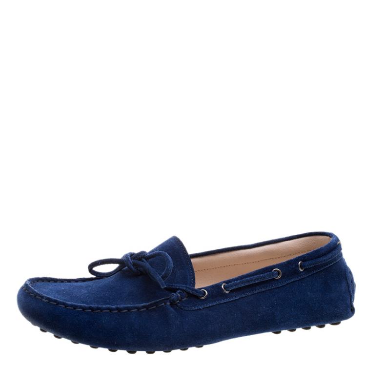 Pre Owned Dior Blue Suede Bow Loafers Size 38