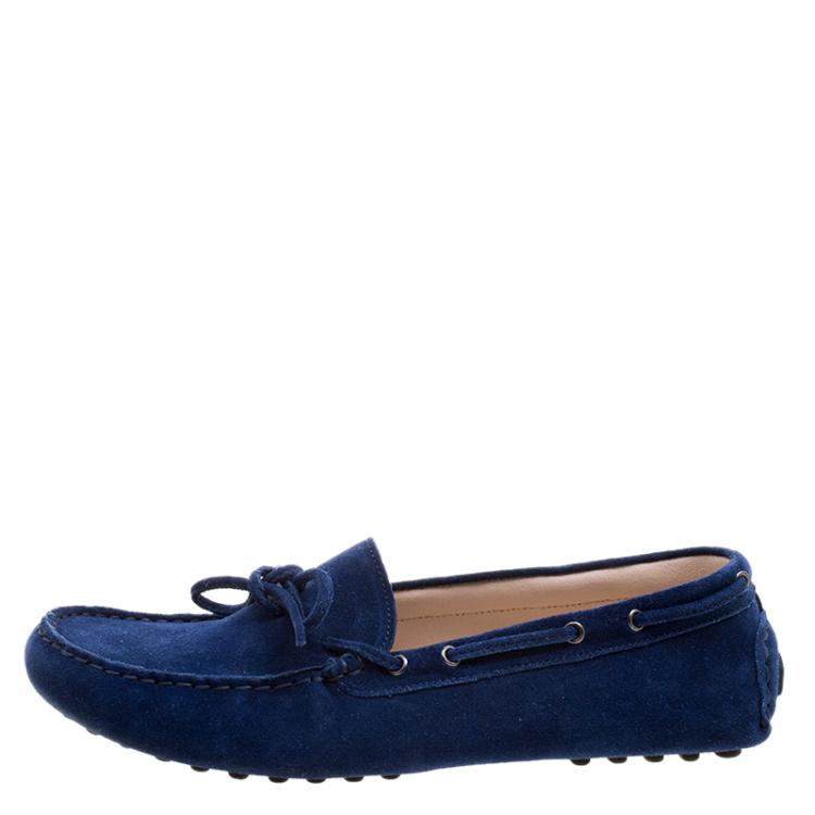 Pre Owned Dior Blue Suede Bow Loafers Size 38