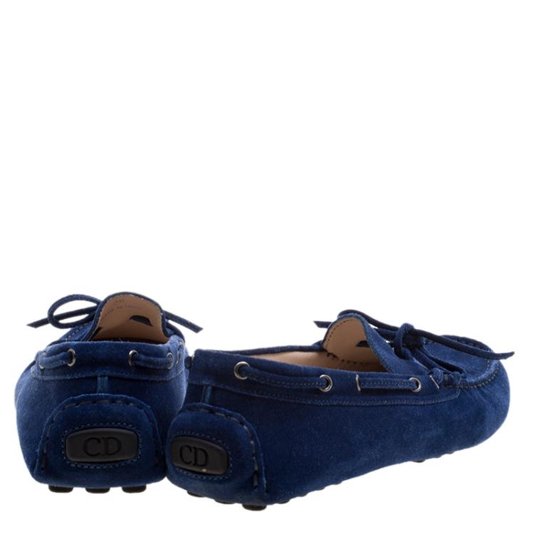 Pre Owned Dior Blue Suede Bow Loafers Size 38