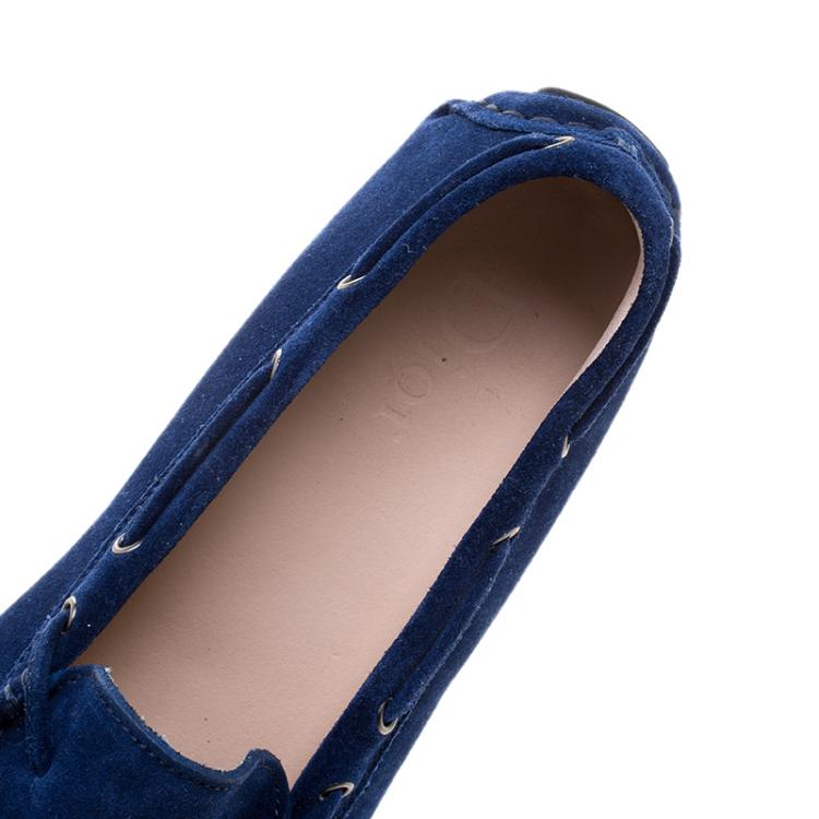 Pre Owned Dior Blue Suede Bow Loafers Size 38