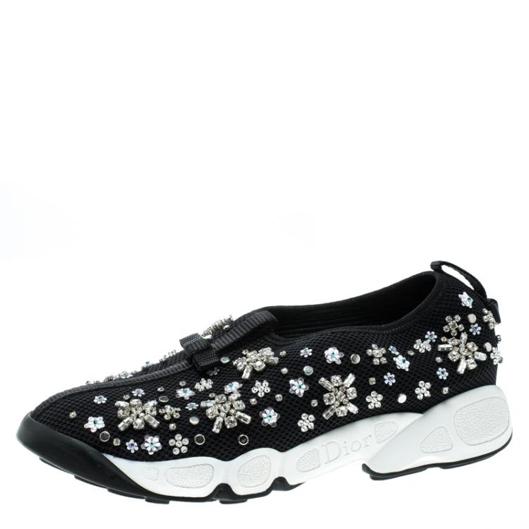Pre Owned Dior Black Mesh Fusion Embellished Sneakers Size 36