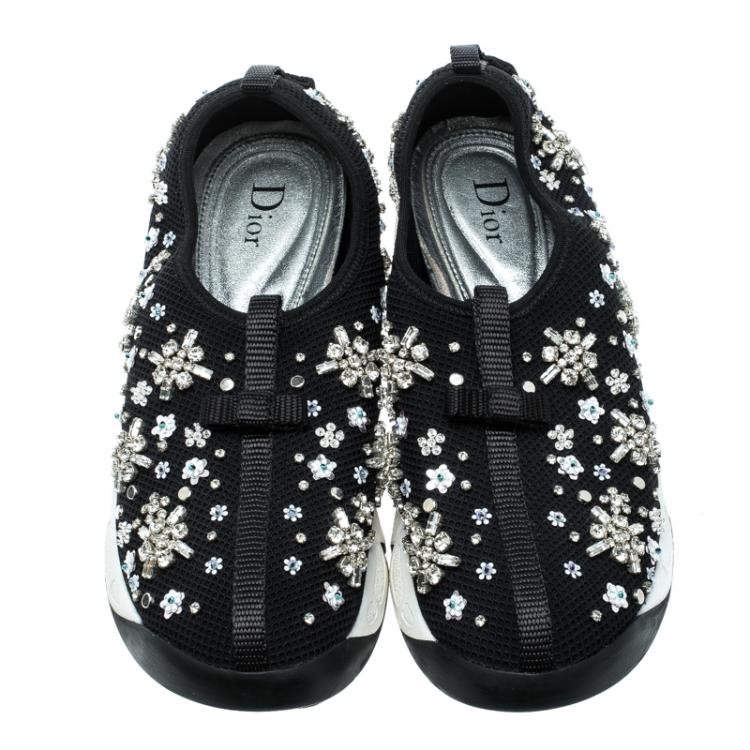 Pre Owned Dior Black Mesh Fusion Embellished Sneakers Size 36