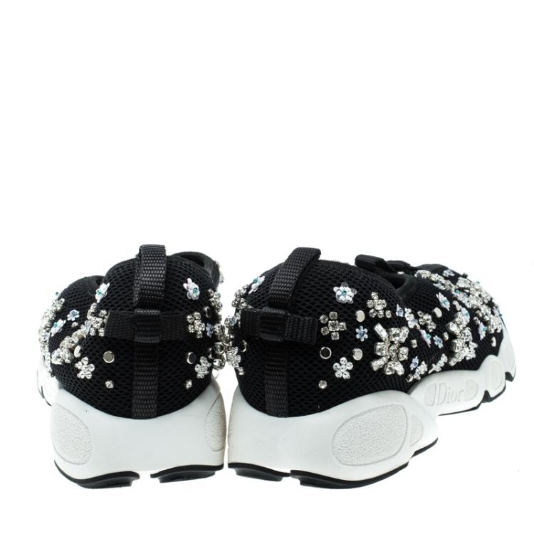 Pre Owned Dior Black Mesh Fusion Embellished Sneakers Size 36