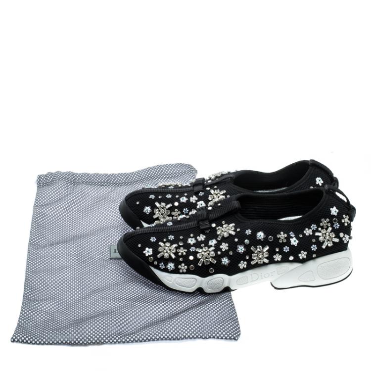 Pre Owned Dior Black Mesh Fusion Embellished Sneakers Size 36