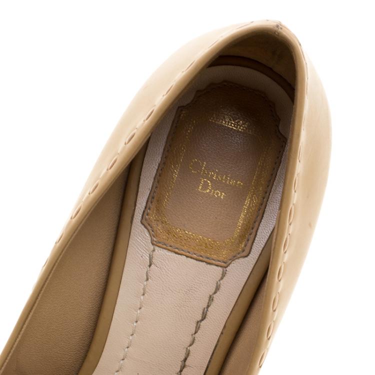 Pre Owned Dior Light Brown Leather Bow Peep Toe Platform Pumps Size 37