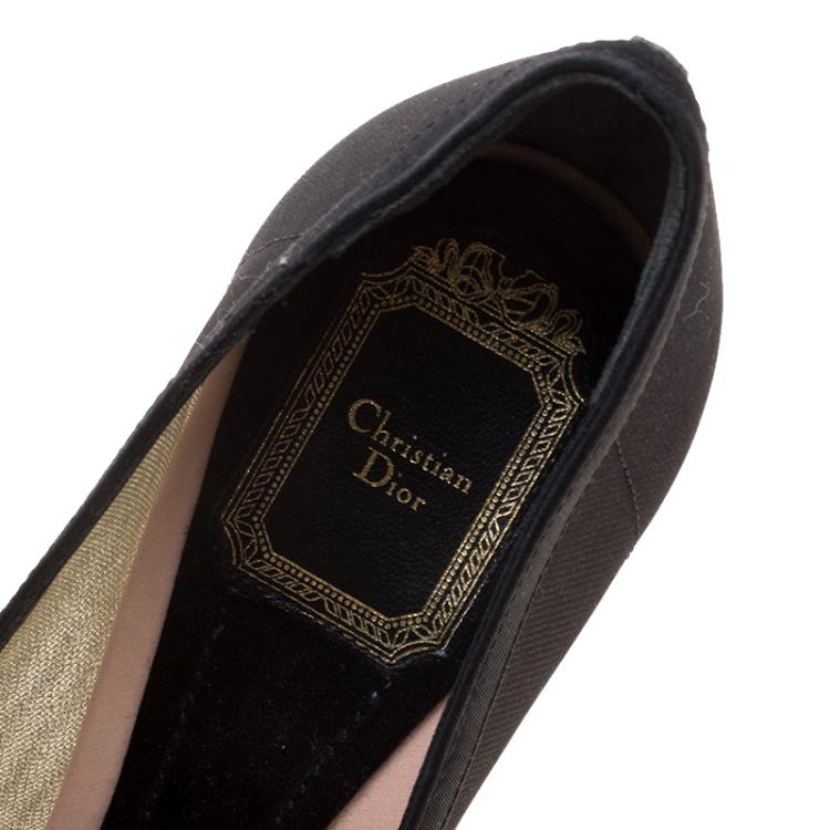 Pre Owned Dior Black/Blush Pink Mesh and Satin Chiffon Flower Peep Toe Platform Pumps Size 38