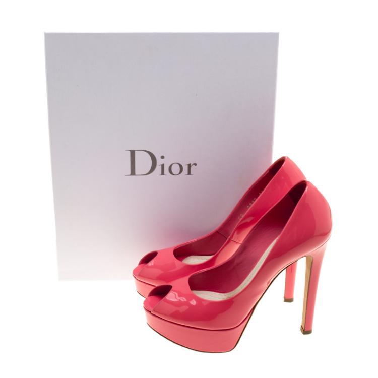 Pre Owned Dior Corail Patent Leather Miss Dior Peep Toe Platform Pumps Size 35.5