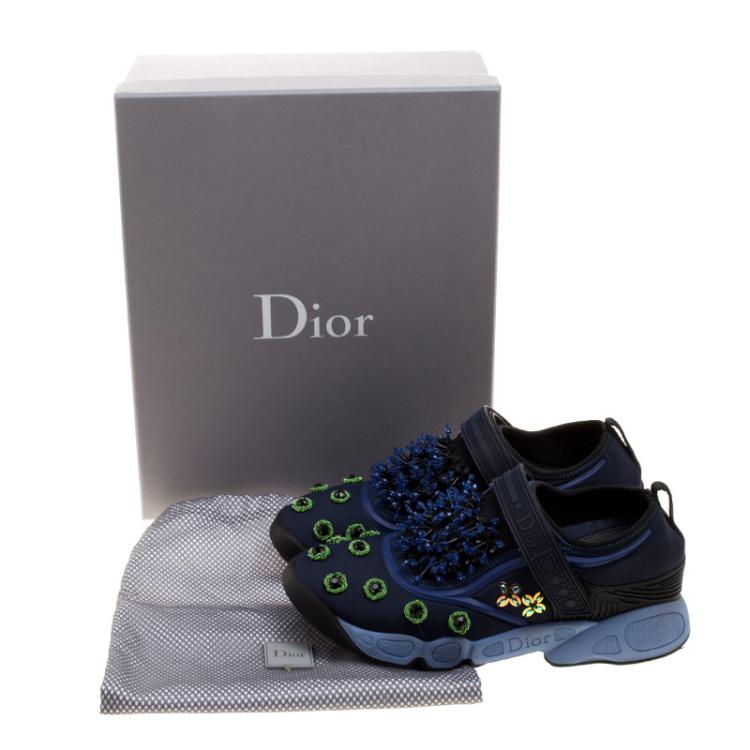 Pre Owned Dior Blue Crystal And Sequins Embellished Fabric Fusion Sneakers Size 36