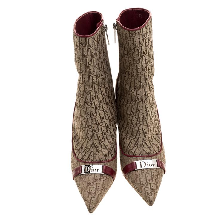 Pre Owned Dior Light Brown Canvas Diorissimo Boots Size 37