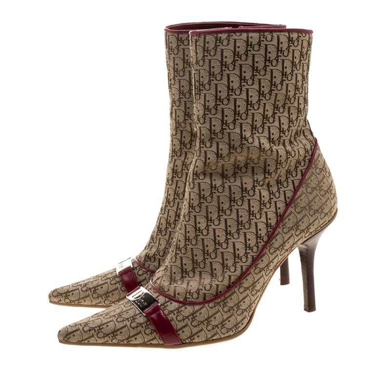Pre Owned Dior Light Brown Canvas Diorissimo Boots Size 37