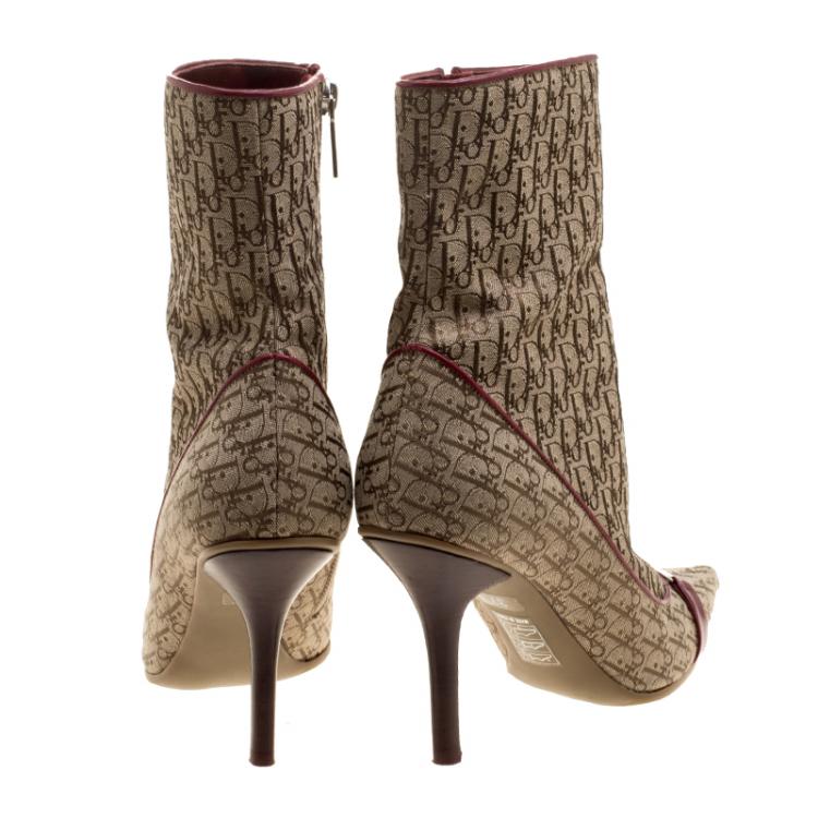 Pre Owned Dior Light Brown Canvas Diorissimo Boots Size 37