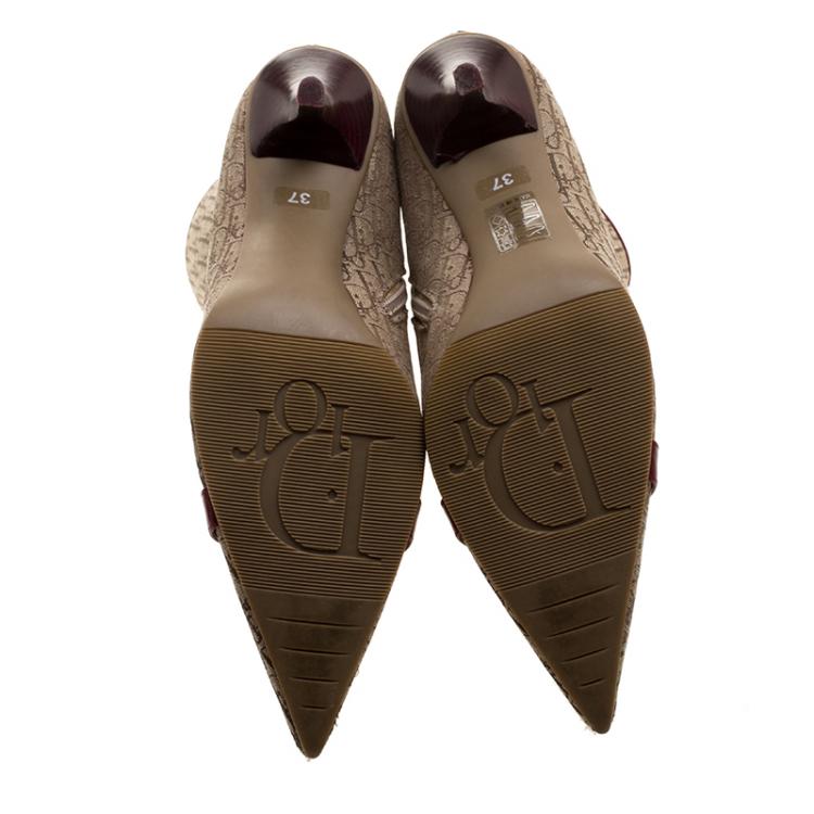 Pre Owned Dior Light Brown Canvas Diorissimo Boots Size 37