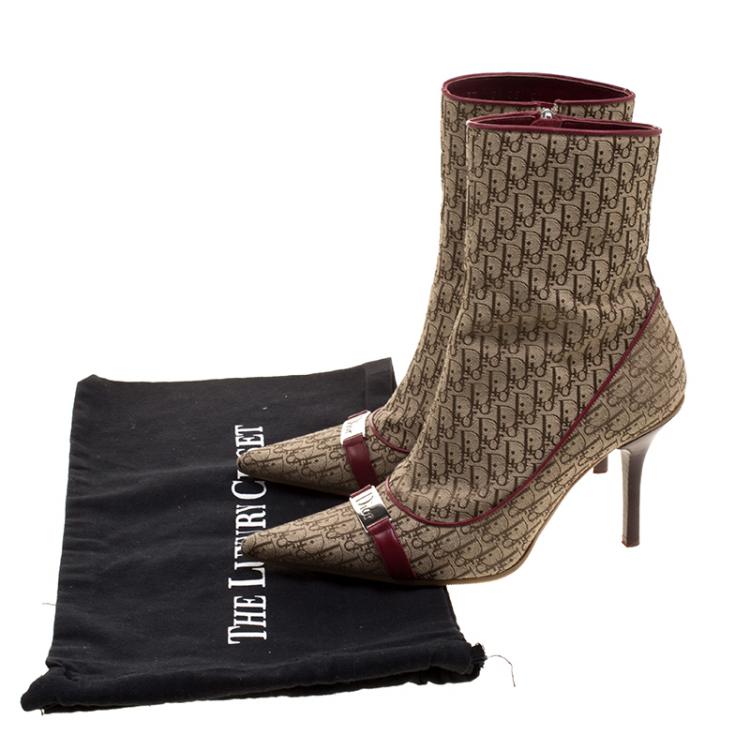 Pre Owned Dior Light Brown Canvas Diorissimo Boots Size 37