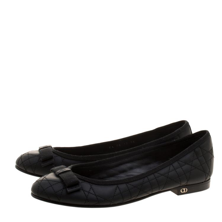Pre Owned Christian Dior Black Quilted Cannage Leather My Dior Ballet Flats Size 36