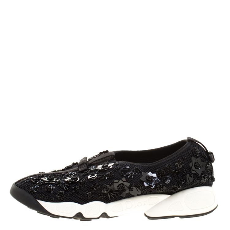 Pre Owned Dior Black Mesh Fusion Embellished Sneakers Size 39