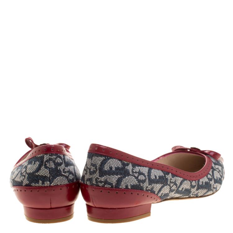 Pre Owned Dior Grey/Burgundy Canvas and Leather Pointed Toe Ballet Flats Size 40