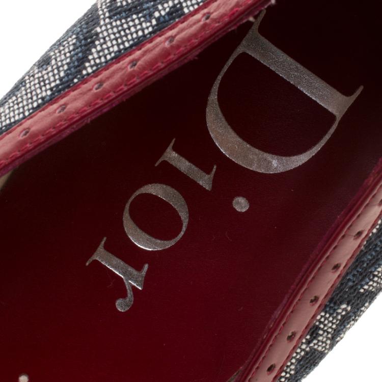 Pre Owned Dior Grey/Burgundy Canvas and Leather Pointed Toe Ballet Flats Size 40
