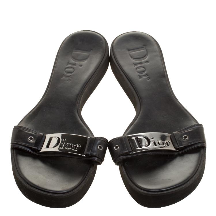 Pre Owned Dior Black Leather Slides Size 39.5