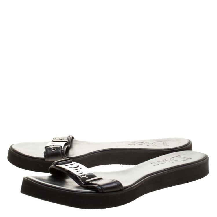 Pre Owned Dior Black Leather Slides Size 39.5