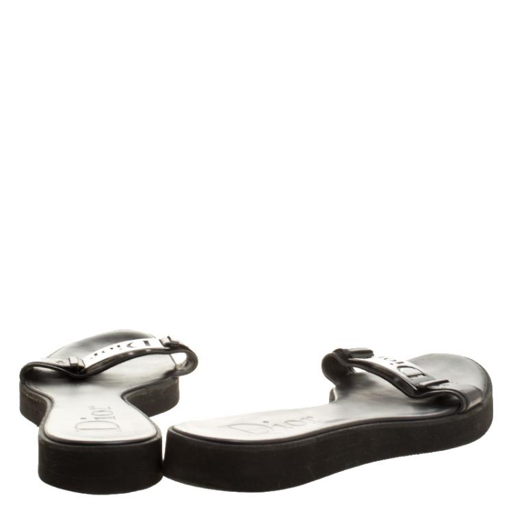 Pre Owned Dior Black Leather Slides Size 39.5