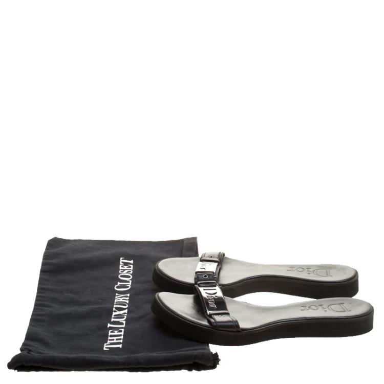 Pre Owned Dior Black Leather Slides Size 39.5