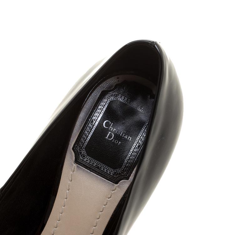 Pre Owned Dior Black Patent Leather Miss Dior Peep Toe Platform Pumps Size 36.5