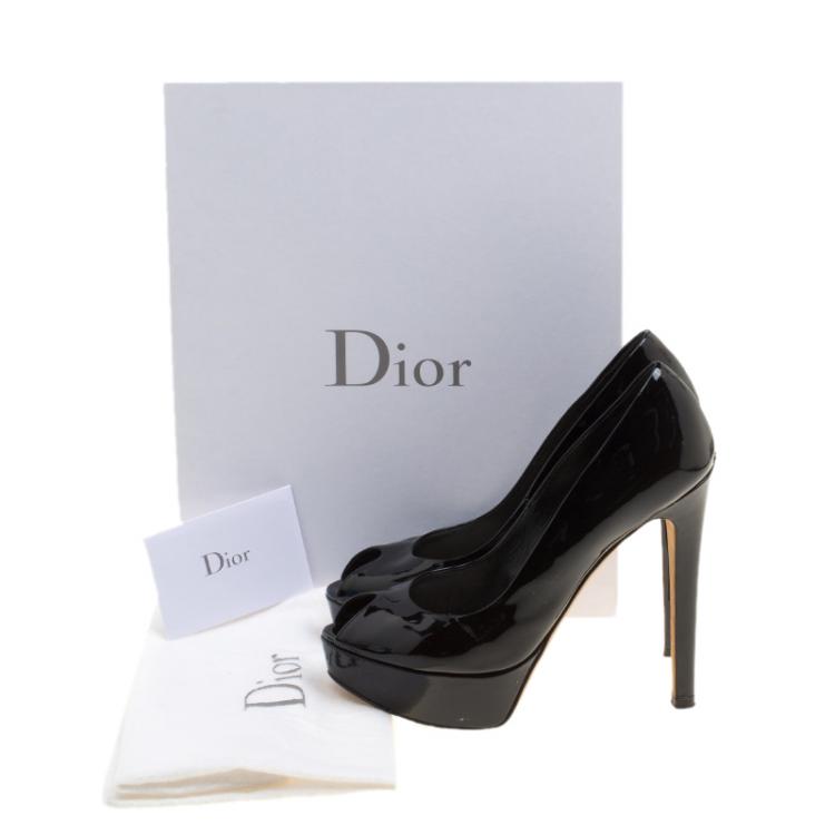 Pre Owned Dior Black Patent Leather Miss Dior Peep Toe Platform Pumps Size 36.5