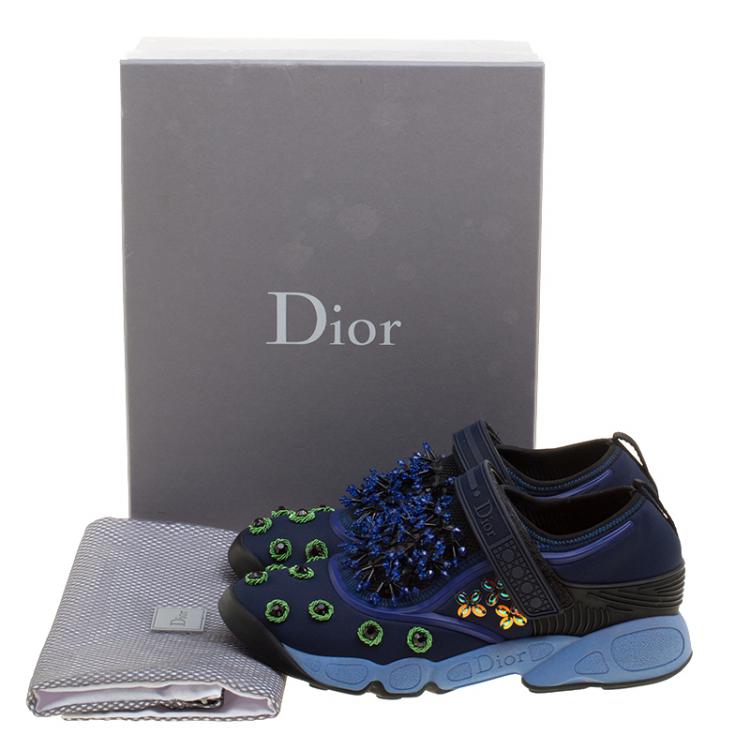 Pre Owned Dior Blue Crystal And Sequins Embellished Fabric Fusion Sneakers Size 37.5