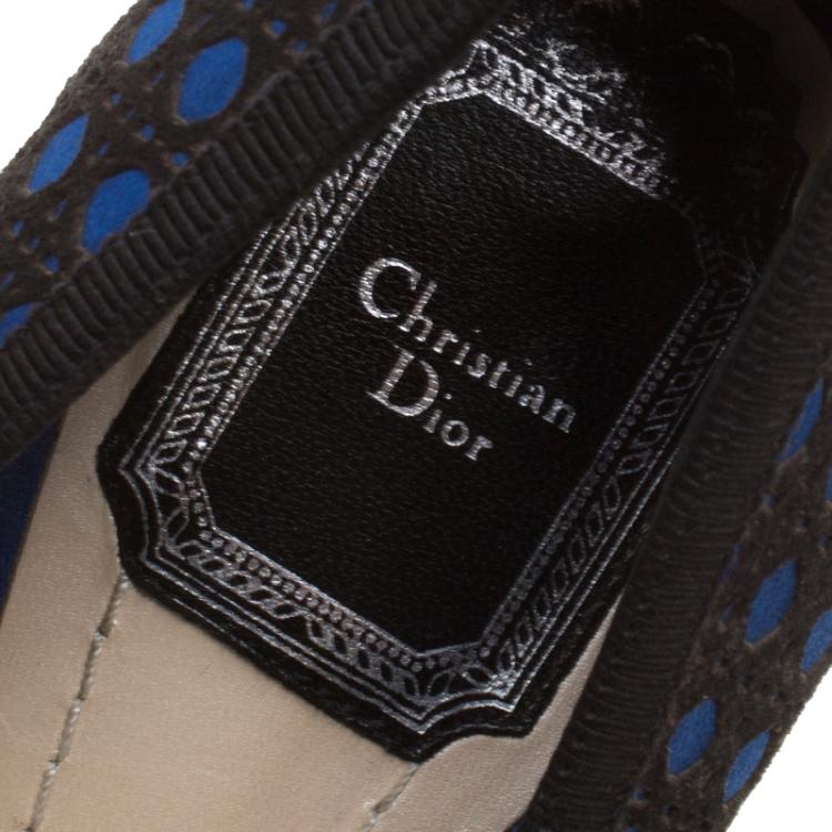 Pre Owned Dior Black/Blue Cannage Suede and Satin Peep Toe Pumps Size 