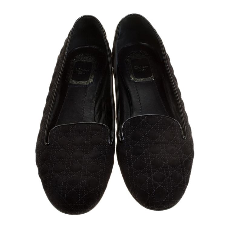 Pre Owned Dior Black Cannage Suede Loafers Size 39