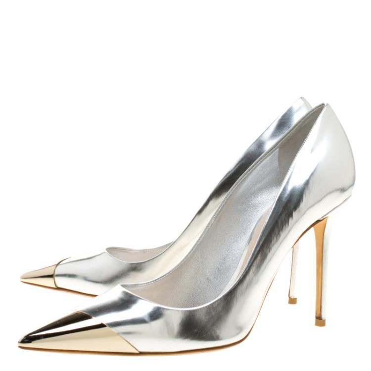Pre Owned Dior Silver Patent Leather Pointed Pumps Size 38.5