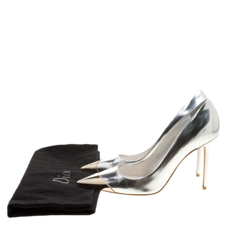 Pre Owned Dior Silver Patent Leather Pointed Pumps Size 38.5