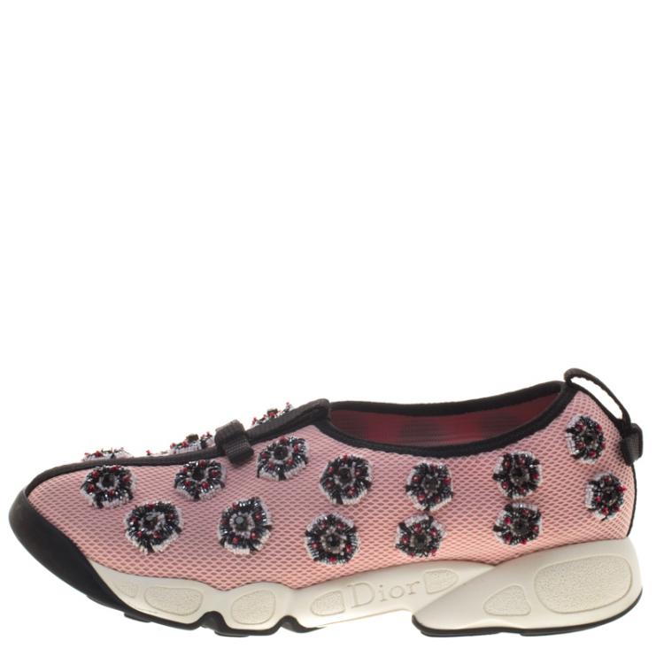 Pre Owned Dior Blush Pink Embellished Mesh Fusion Slip On Sneakers Size 37.5