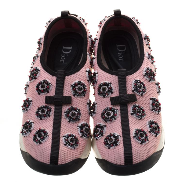 Pre Owned Dior Blush Pink Embellished Mesh Fusion Slip On Sneakers Size 37.5