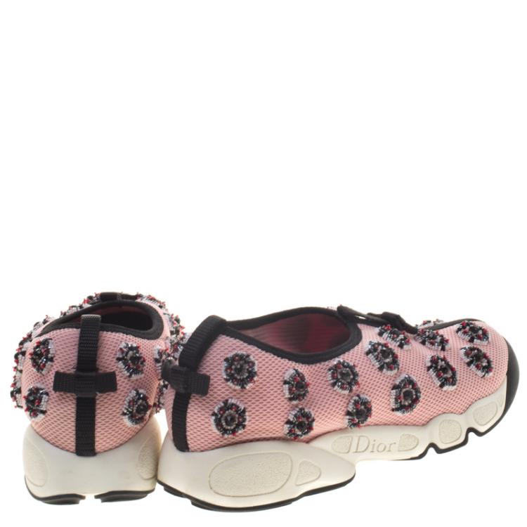 Pre Owned Dior Blush Pink Embellished Mesh Fusion Slip On Sneakers Size 37.5