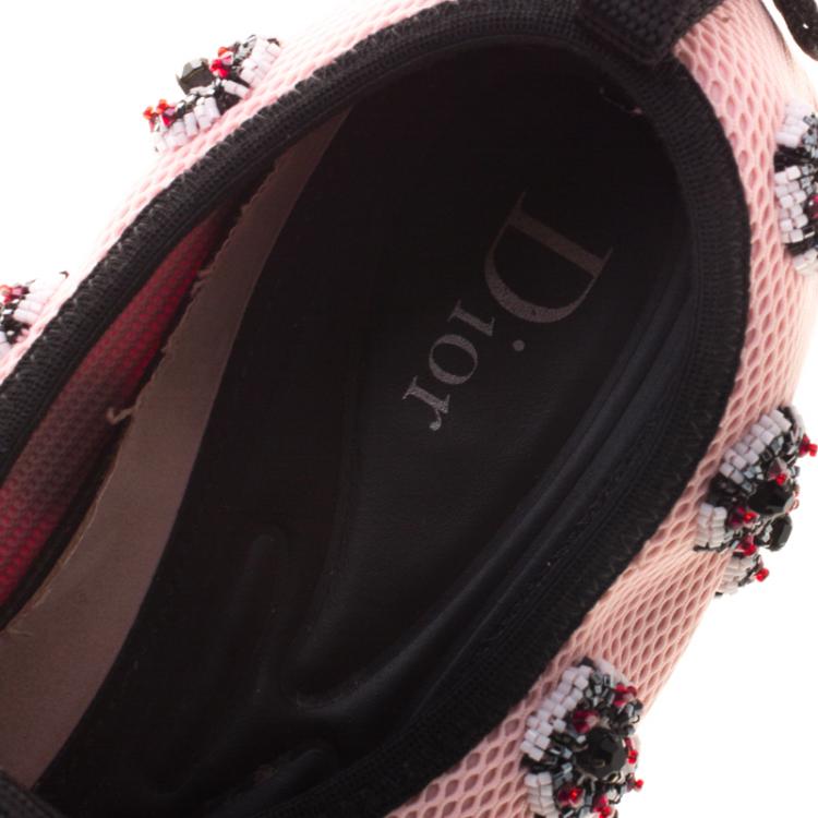 Pre Owned Dior Blush Pink Embellished Mesh Fusion Slip On Sneakers Size 37.5