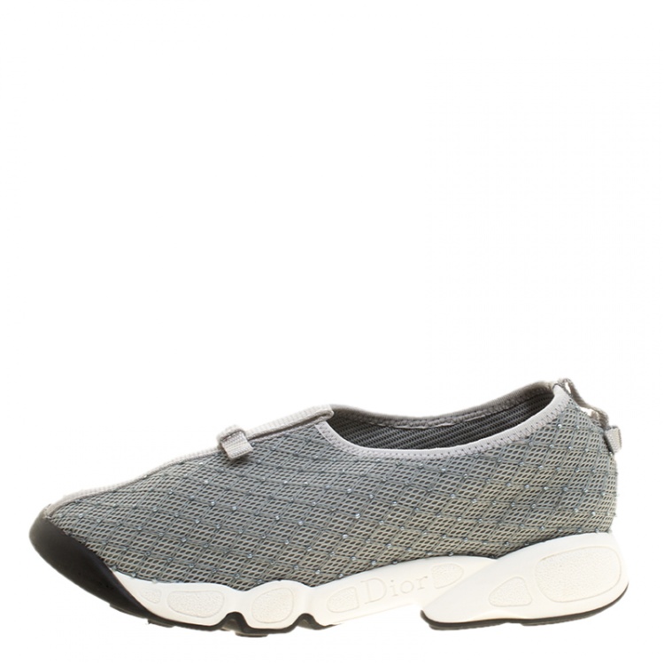 Pre Owned Dior Grey Beads Embellished Mesh Fusion Sneakers Size 37.5