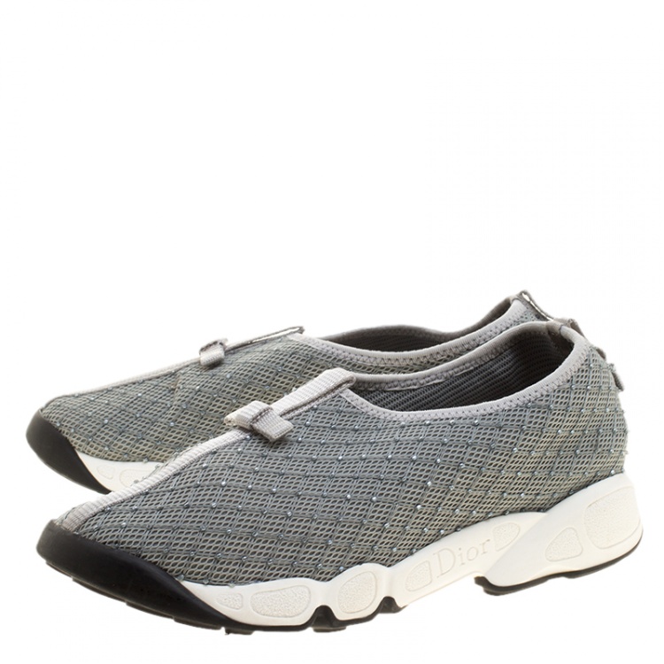 Pre Owned Dior Grey Beads Embellished Mesh Fusion Sneakers Size 37.5