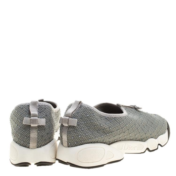 Pre Owned Dior Grey Beads Embellished Mesh Fusion Sneakers Size 37.5