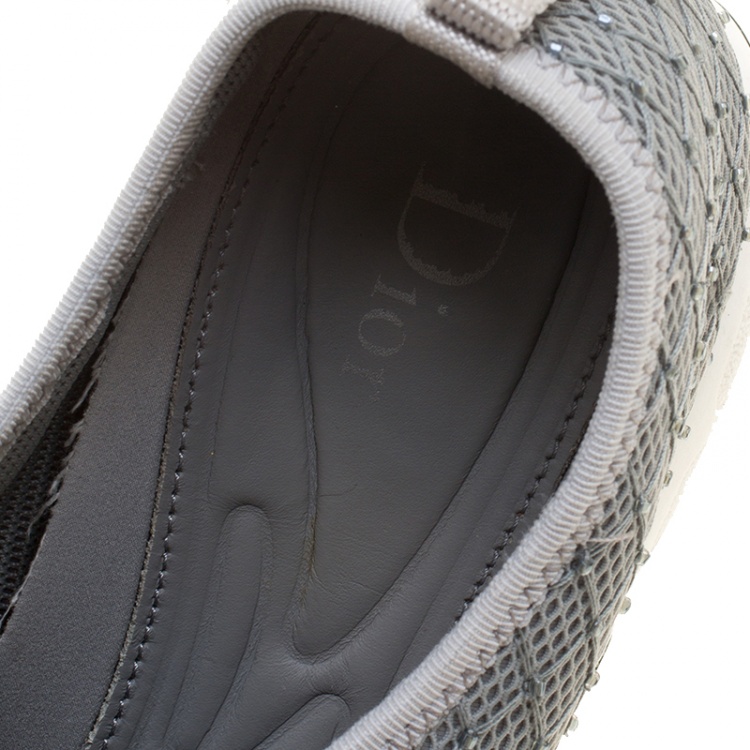 Pre Owned Dior Grey Beads Embellished Mesh Fusion Sneakers Size 37.5