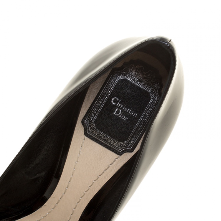 Pre Owned Dior Black Patent Leather Cross Strap Peep Toe Cannage Heel Pumps Size 38