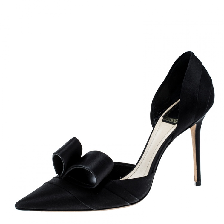Pre Owned Dior Black Satin Pointed Toe Bow D'Orsay Pumps Size 37