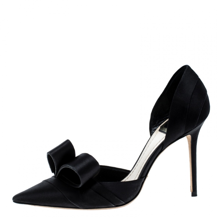 Pre Owned Dior Black Satin Pointed Toe Bow D'Orsay Pumps Size 37