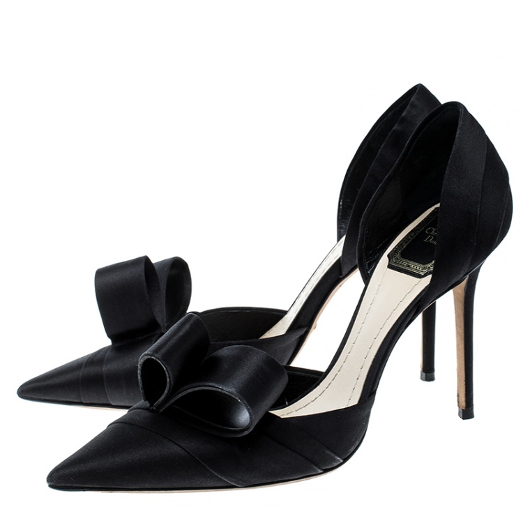 Pre Owned Dior Black Satin Pointed Toe Bow D'Orsay Pumps Size 37