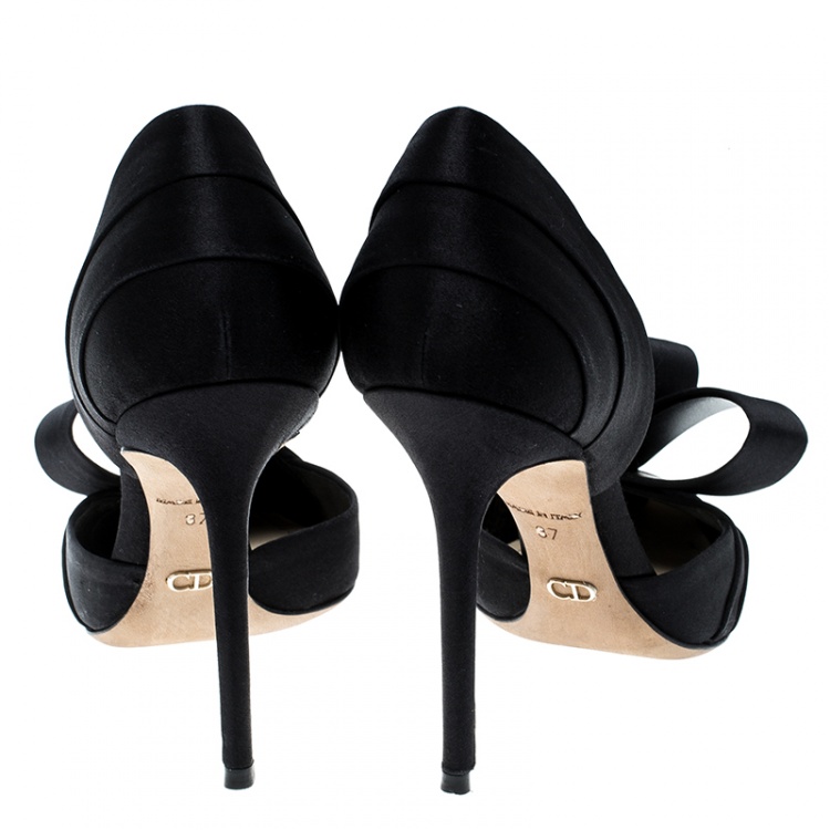 Pre Owned Dior Black Satin Pointed Toe Bow D'Orsay Pumps Size 37