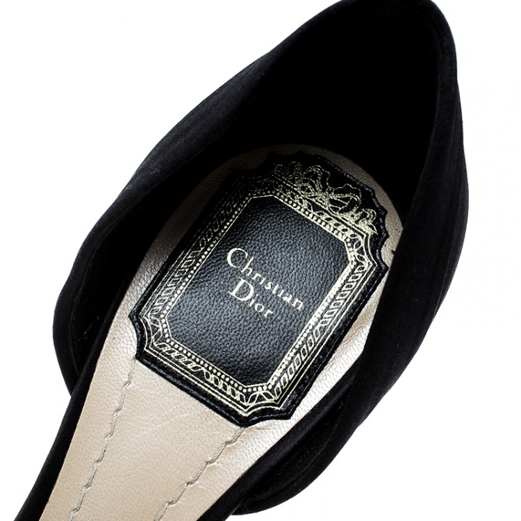 Pre Owned Dior Black Satin Pointed Toe Bow D'Orsay Pumps Size 37