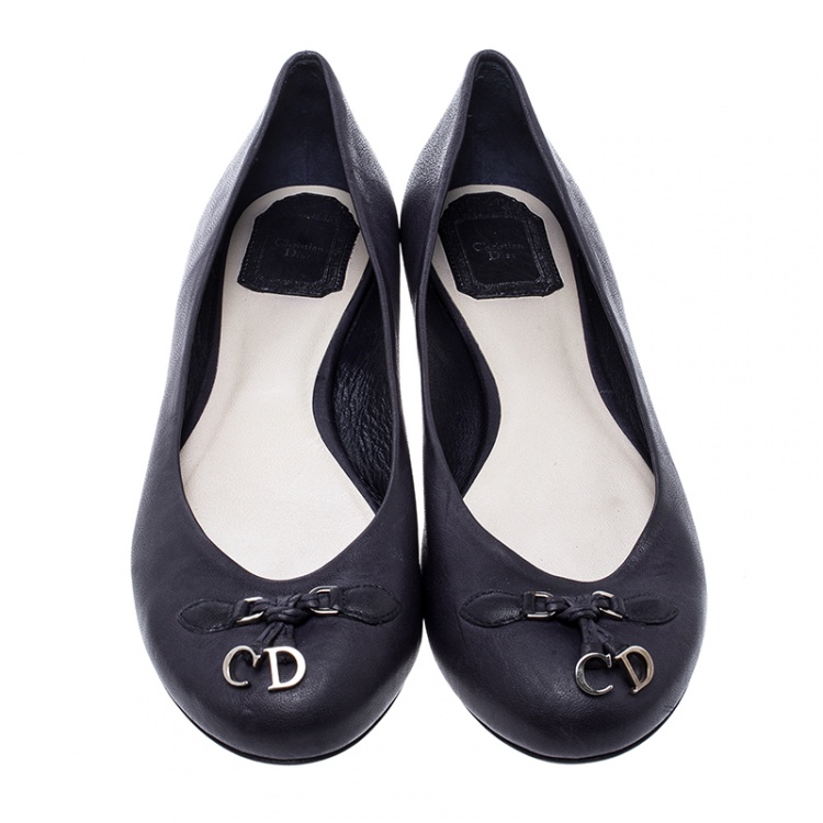 Pre Owned Dior Blue Leather Ballet Flats Size 39