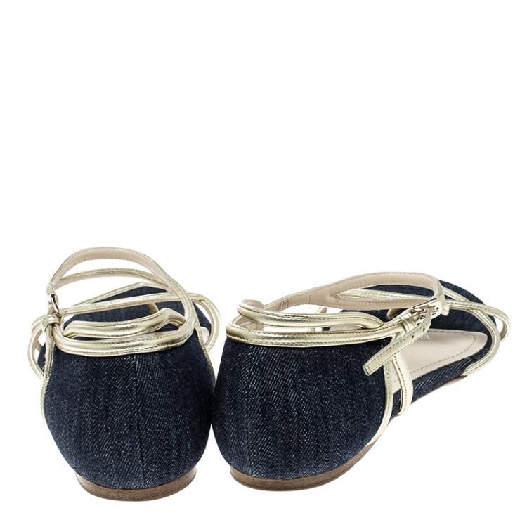 Pre Owned Dior Blue Denim Ankle Strap Thong Flat Sandals Size 40