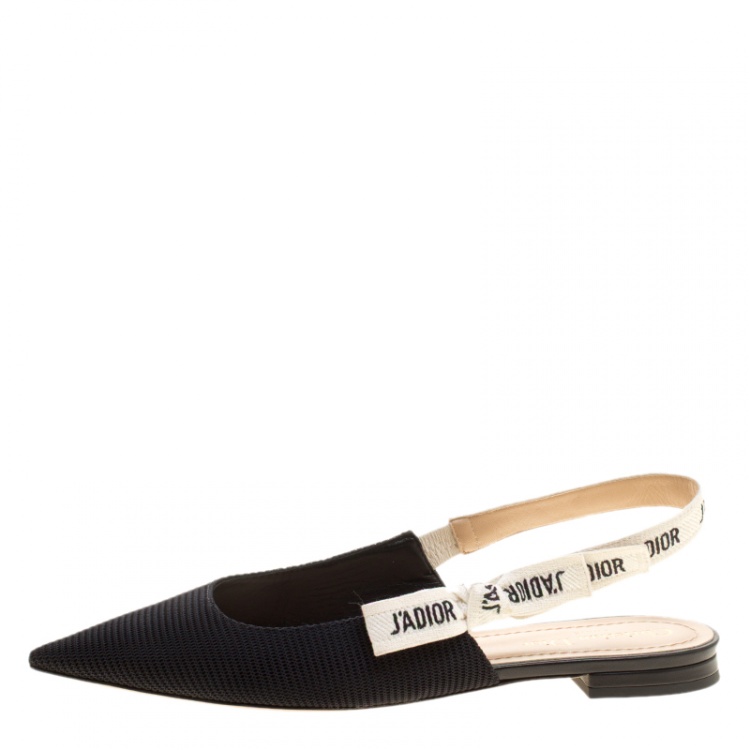 Pre Owned Dior Black Canvas J'adior Ribbon Pointed Toe Slingback Flats Size 39